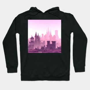 Synthwave Medieval City Landscape With a Purple and Pink Skyline Hoodie